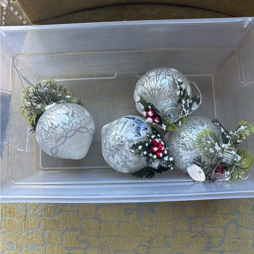 Festive Silver Holiday Ornament Set